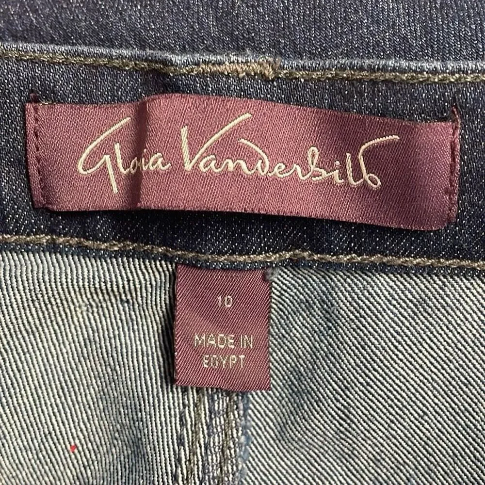 GLORIA VANDERBILT Ladies 5 Pocket Rhinestones Jeans Straight Leg Blue Size 10